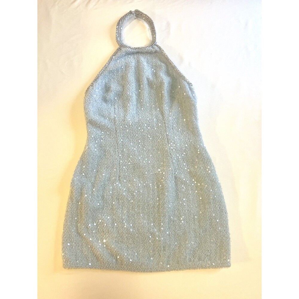 CIDER Cocktail Mini Dress Sz S Baby Blue Sequence Fairy Glam Fantasy Party Dress